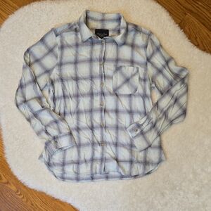 American Eagle Blue/Purple Plaid Button Down Shirt, Womens Medium